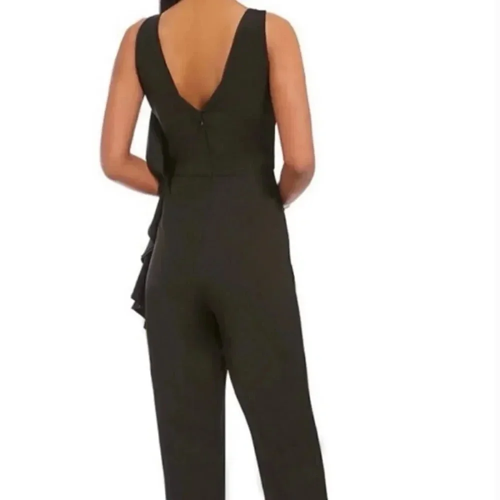 Belle Badgley Mischka Allison Side Ruffle Jumpsuit Size 10